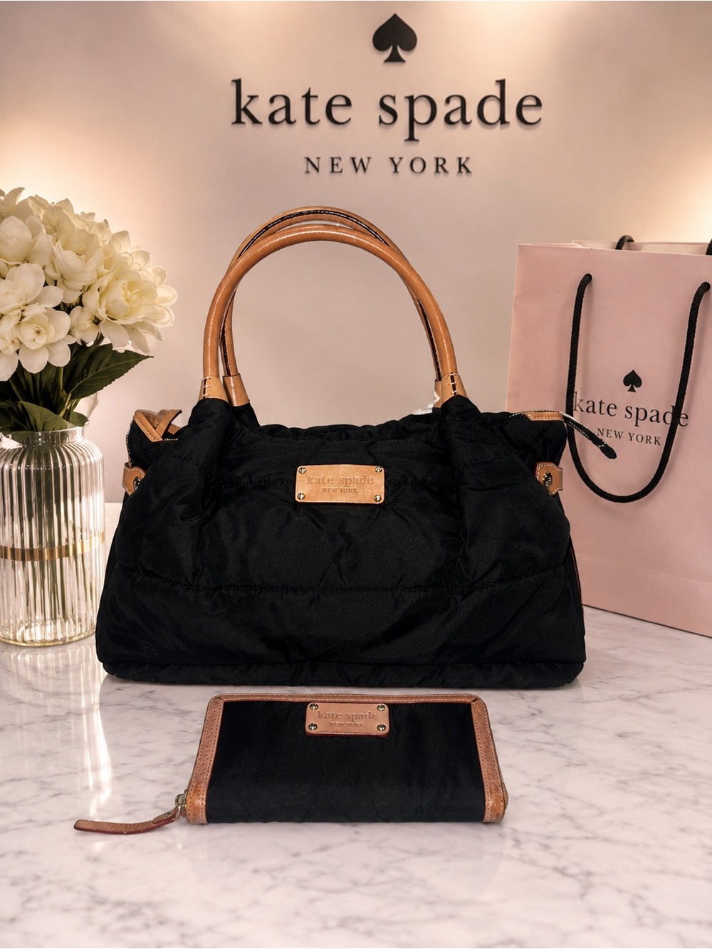 ✨ VINTAGE KATE SPADE STEVIE QUILTED NYLON BAG & MATCHING WALLET SET ✨